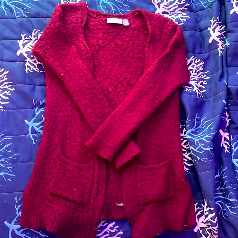 Childrens Place Fuzzy Cardigan Sweater Girls Blue Metallic Open Front